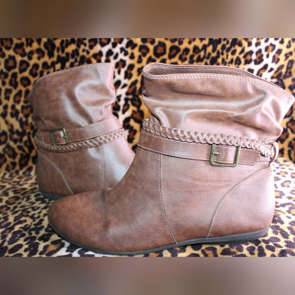 Brown Ankle Booties with Buckle Design